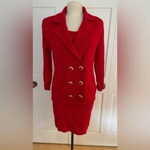 Vintage St. John 3 Piece Red Textured Skirt Suit Blazer USA Made